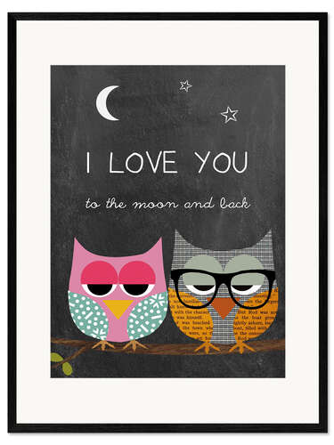 Framed art print Owls - I love you to the moon and back