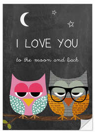 Selvklebende plakat Owls - I love you to the moon and back