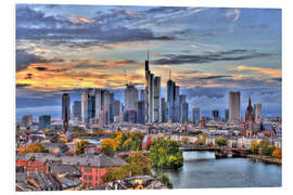 Hartschaumbild Frankfurter Skyline im Abendlicht - HDR