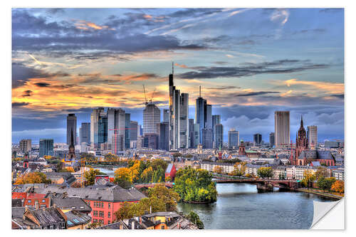 Selvklebende plakat Frankfurt skyline in the evening light - HDR