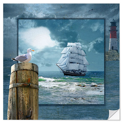 Selvklæbende plakat Collage With Sailing Ship