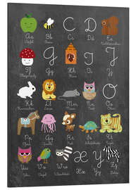 Magnettafel Abc lernen mit Tieren auf Tafelhintergrund