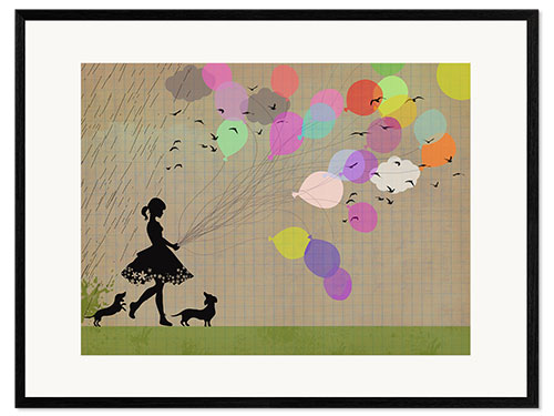 Impresión de arte enmarcada Chica con globos