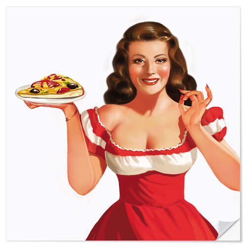 Naklejka na ścianę the girl with a pizza