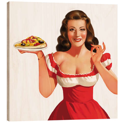 Cuadro de madera the girl with a pizza