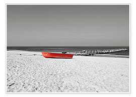 Póster Barca roja en la playa