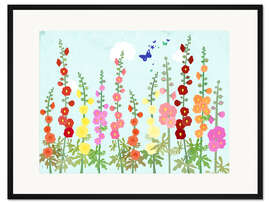 Gerahmter Kunstdruck Stockrosen