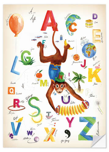 Selvklebende plakat ABC Alphabet animals, colours and more