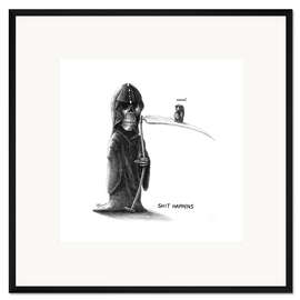 Gerahmter Kunstdruck Shit Happens - Tod und die kleine Eule