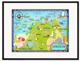 Gerahmter Kunstdruck Bunte Karte Ostfriesland