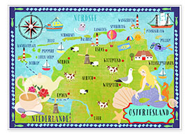 Wandbild  Bunte Karte Ostfriesland - Elisandra Sevenstar