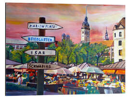 Magnettafel Typisch München am Viktualienmarkt mit Wegweiser zu Biergarten und Schwabing