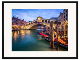Gerahmter Kunstdruck Rialtobrücke in Venedig Italien am Abend