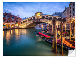 Selvklebende plakat Rialto Bridge in Venice Italy at night