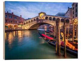 Tableau en bois Pont du Rialto à Venise la nuit