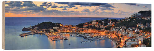 Wood print Port Soller Mallorca at night