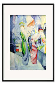 Gerahmter Kunstdruck Frauen vor einem Hutladen