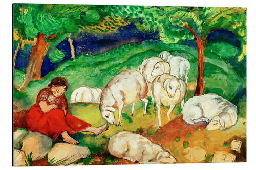 Obraz na aluminium Shepherdess with sheep