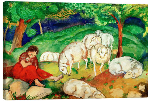 Quadro em tela Shepherdess with sheep