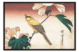 Gerahmter Kunstdruck Hibiscus Mutabilis und Vogel