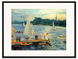 Gerahmter Kunstdruck Segelboote auf der Alster am Abend