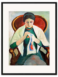 Inramat konsttryck Woman Sewing