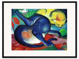 Gerahmter Kunstdruck Zwei Katzen, blau und gelb