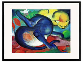 Framed art print Two cats, blue and yellow