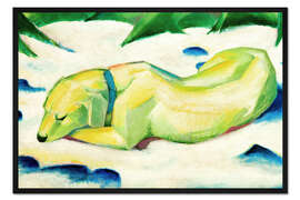 Gerahmter Kunstdruck Liegender Hund im Schnee