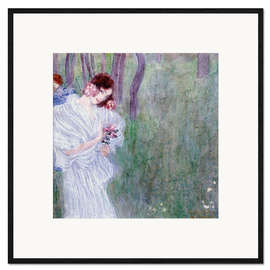 Framed art print Girl in a White Dress Standing in a Forest