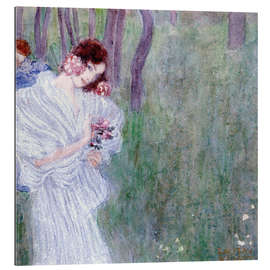 Galleriataulu Girl in a White Dress Standing in a Forest