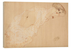 Holzbild  Auf dem Bauch liegender Akt - Gustav Klimt