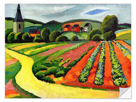 Selvklebende plakat Landscape with Church and path