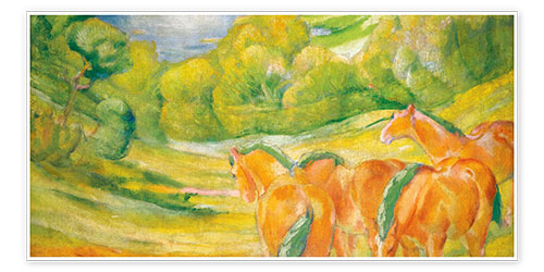 Poster Große Landschaft I (Landschaft mit roten Pferden)