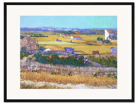 Gerahmter Kunstdruck Erntelandschaft mit blauem Wagen