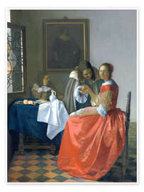 Billede  The Girl with the Wine Glass (A Lady and Two Gentlemen) - Jan Vermeer