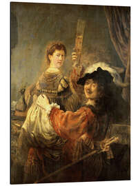 Tableau en aluminium Rembrandt et Saksia dans la parabole de l'enfant prodigue