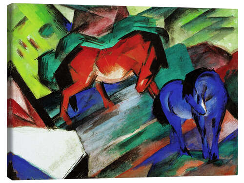 Tableau sur toile Deux chevaux, rouge et bleu