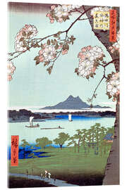 Tableau en verre acrylique  Masaki et la forêt de Suijin près du fleuve Sumida - Utagawa Hiroshige