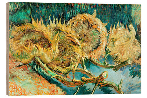 Tableau en bois Quatre tournesols défraîchis