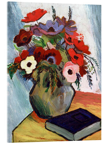 Acrylglas print Still life with Anemones and Blue Book