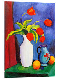 Gallery print Red tulips in white vase