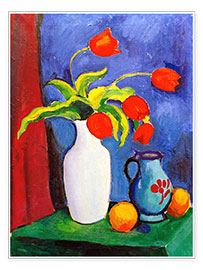 Tavla  Red tulips in white vase - August Macke