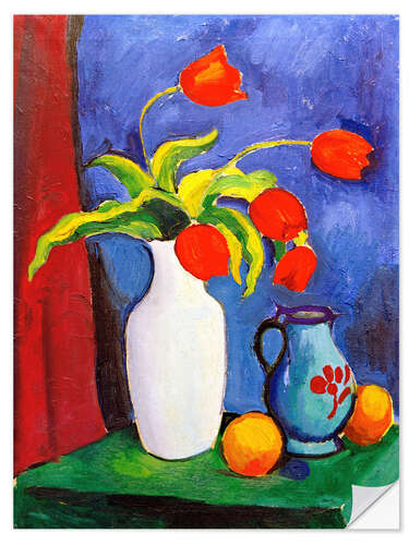 Selvklebende plakat Red tulips in white vase