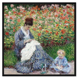 Gerahmter Kunstdruck Camille Monet und Kind im Garten