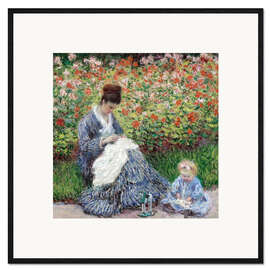 Stampa artistica con cornice Camille Monet e un bambino nel giardino