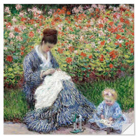 Selvklæbende plakat Camille Monet and a Child in the Artist's Garden in Argenteuil