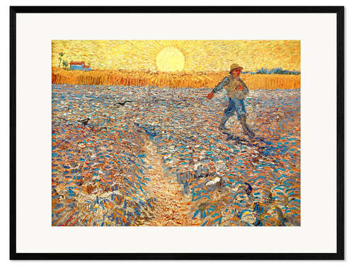 Impression artistique encadrée Le semeur au soleil couchant