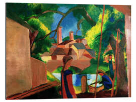 Magnettafel Kinder am Brunnen mit Stadt im Hintergrund