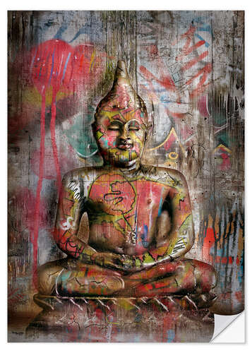 Självhäftande poster Old Buddha in Graffiti